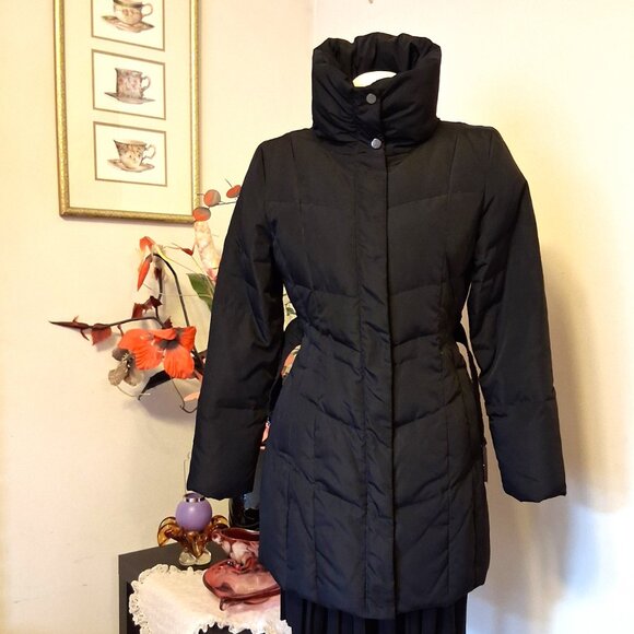 Preowned Zara Basic Black Warm Puffer Coat with Belt Windproof Outerwear - Picture 4 of 14